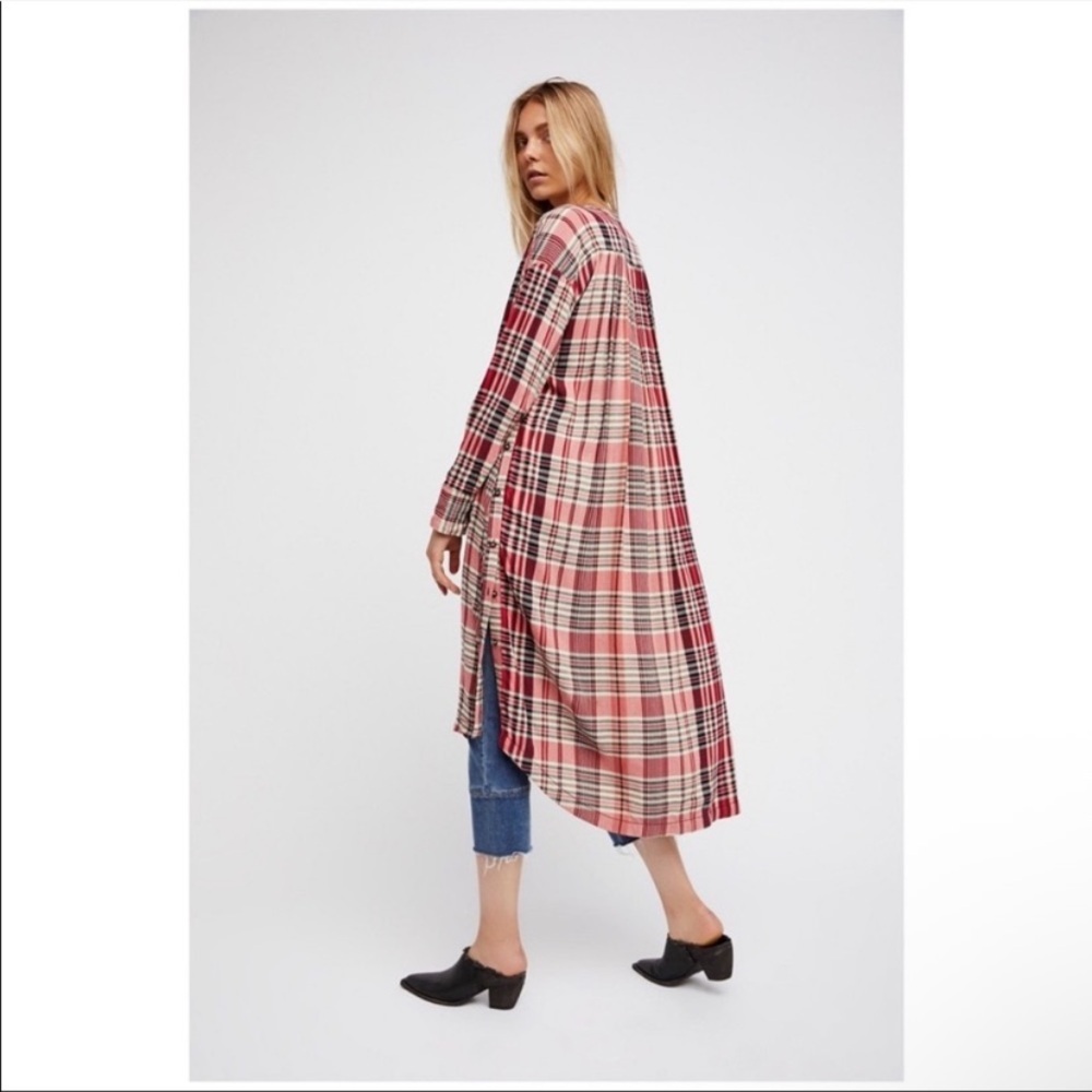 Free People Loralei Plaid Button Down Midi Dress Longline Shirt Size M - Picture 10 of 15